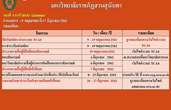 ปฏิทินการดำเนินงานรับสมัครนักศึกษาใหม่
ประจำปีการศึกษา 2562  รอบที่ 4 (รอบ
Admission)