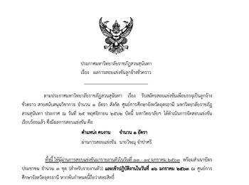 ประกาศมหาวิทยาลัยราชภัฏสวนสุนันทา เรื่อง
ผลการสอบแข่งขันลูกจ้างชั่วคราว