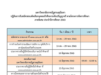 สวนสุนันทาเปิดแล้ว
รับสมัครนักศึกษาภาคพิเศษ ปี'63